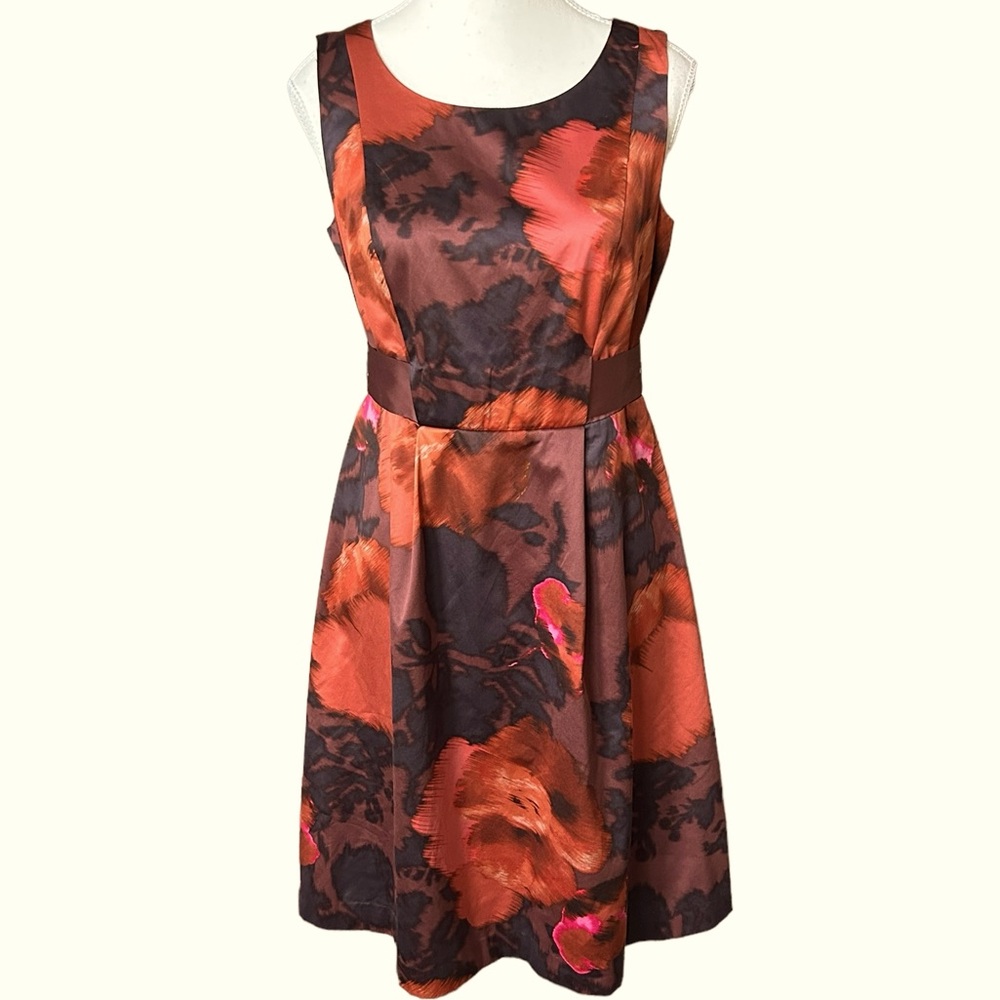 The Limited Fit n Flare Rust Floral Belted Dress